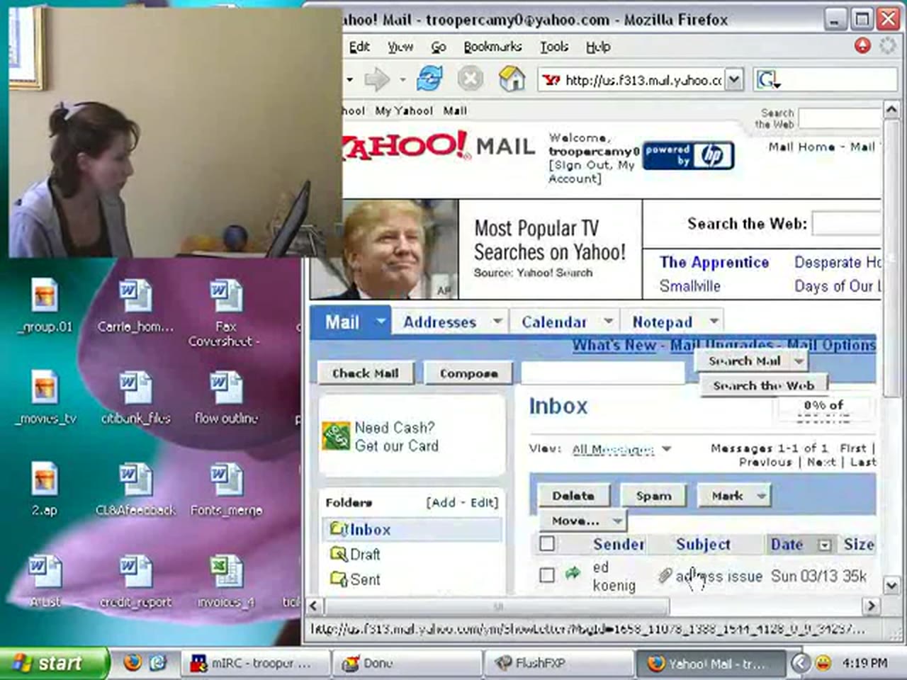 Episode 6 — a Yahoo! Mail inbox with one message, from "ed koenig", subject "access issue", dated Sun 03/13