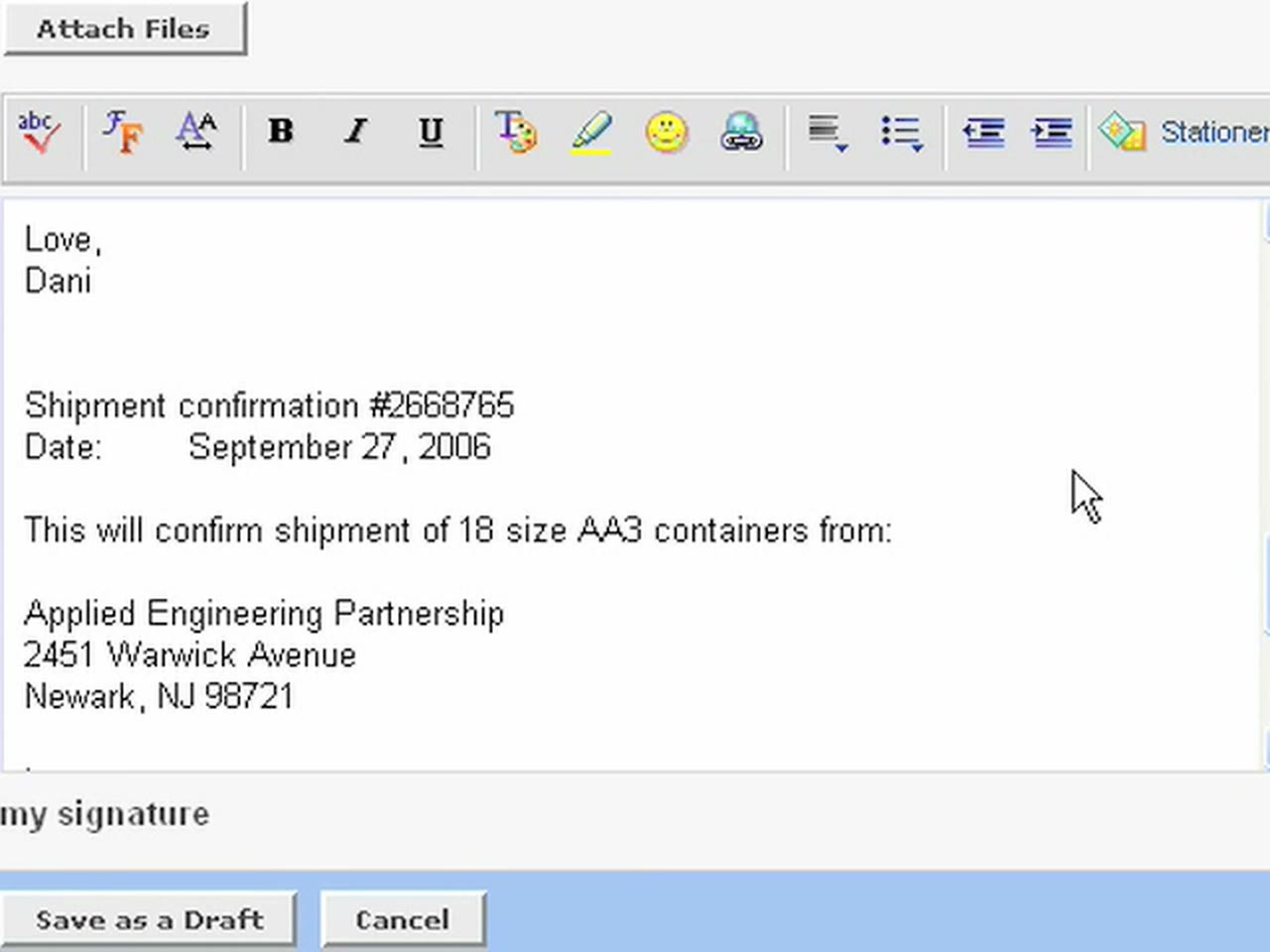 Episode 16 — a shipment confirmation for 18 size AA3 containers from Applied Engineering Partnership, signed by H. XIOU